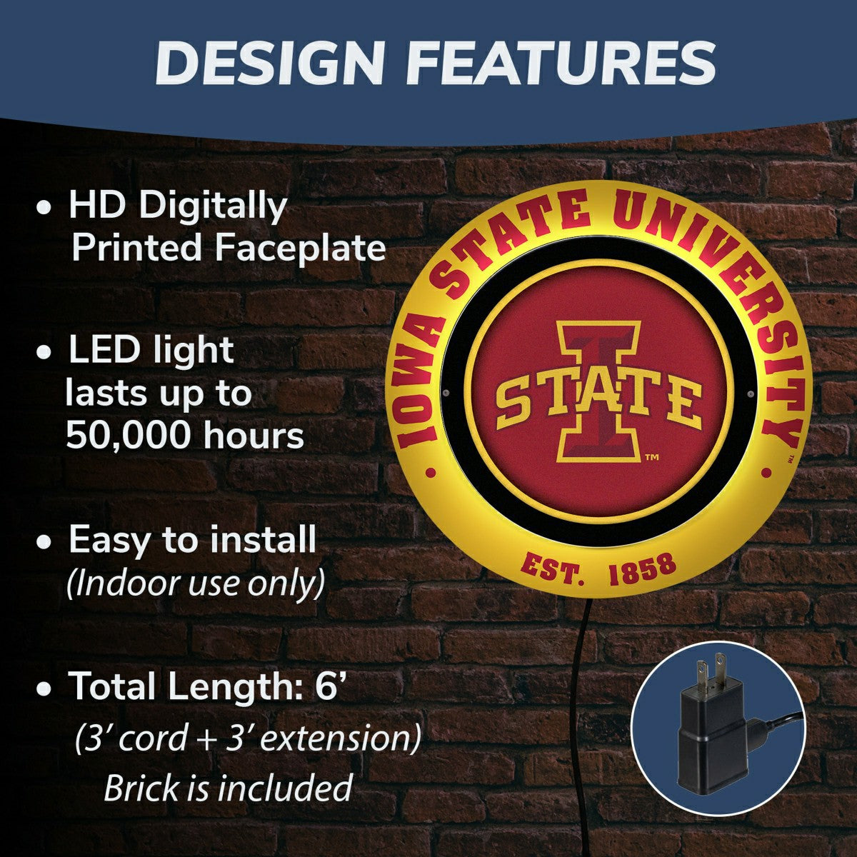 Iowa State University, Metal Lite, Round, Collegiate