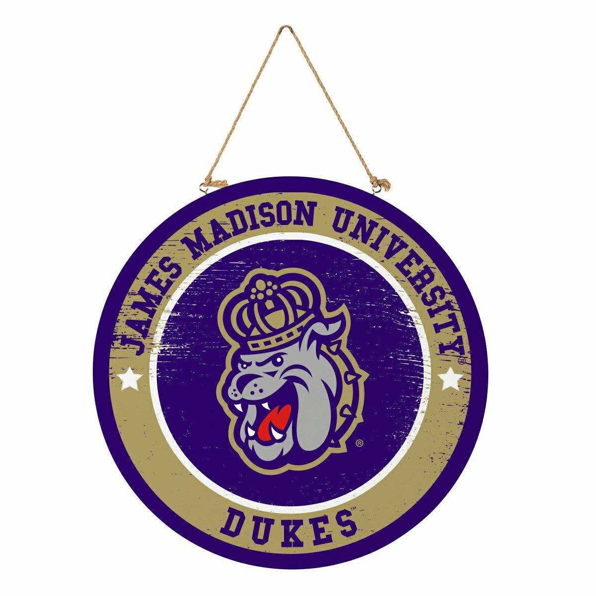 James Madison University Round Door Décor with Hanging Rope, 18x18, Collegiate, Home