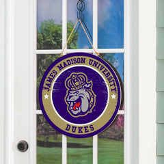 James Madison University Round Door Décor with Hanging Rope, 18x18, Collegiate, Home
