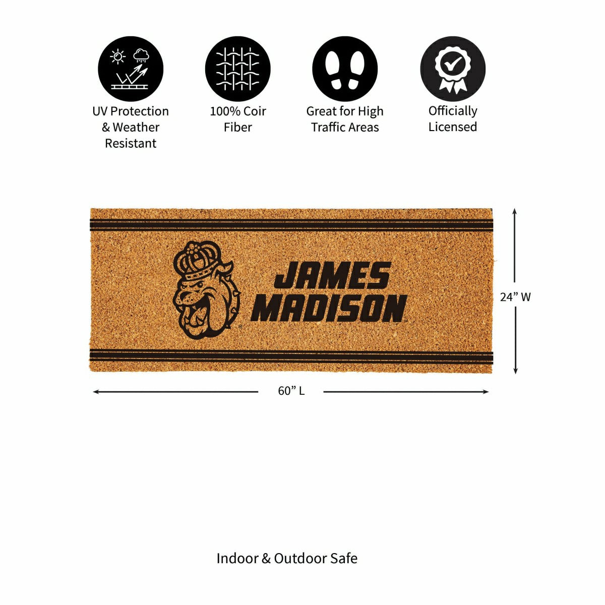 James Madison University Extra Large One Color Coir Mat, 60"x24", Collegiate