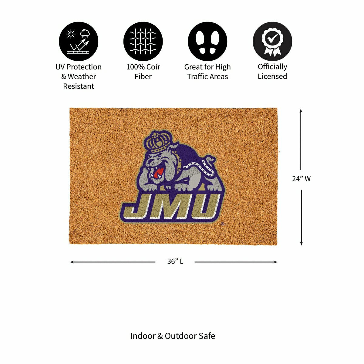 James Madison University Large Full Color Coir Mat, 36"x24", Collegiate