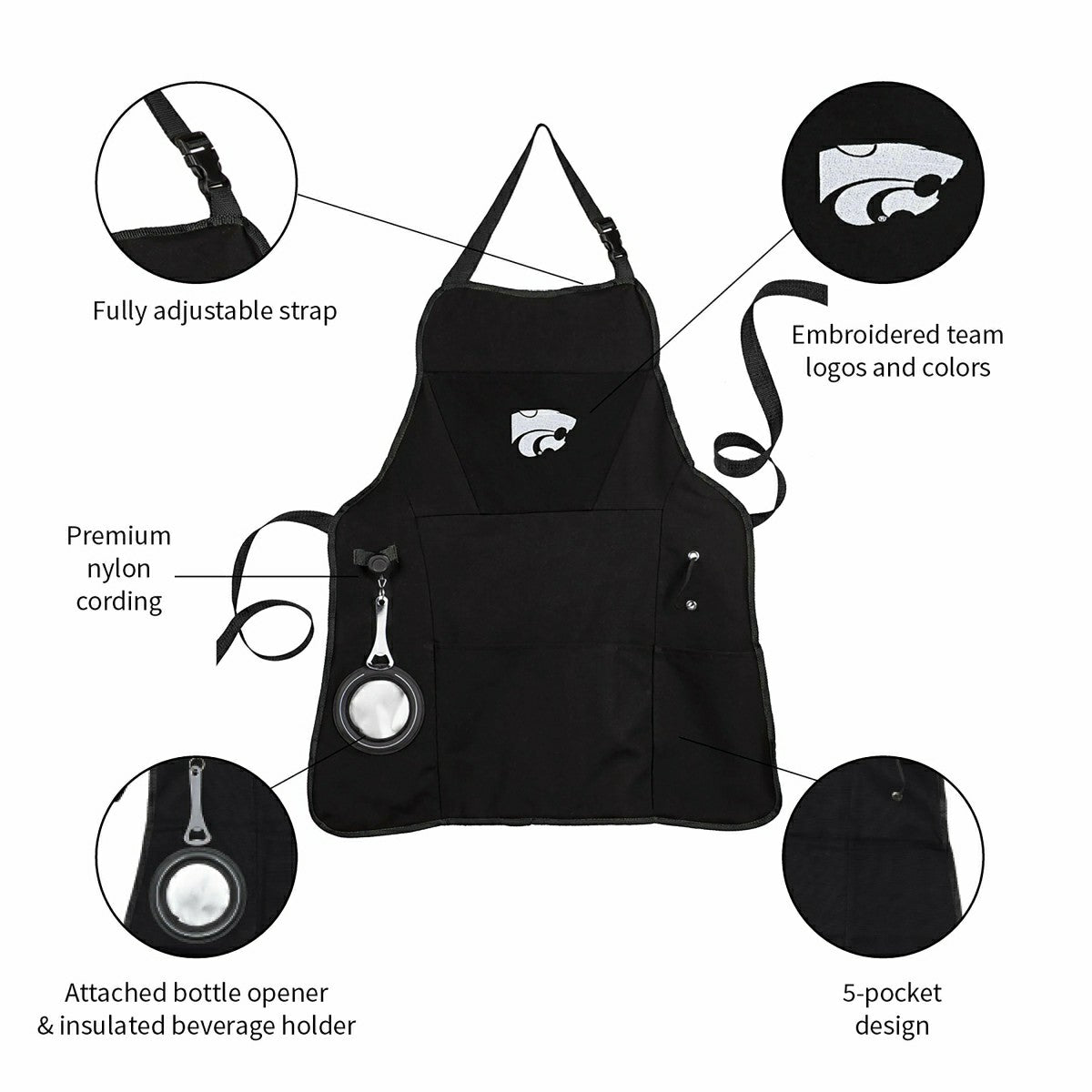 Grill Apron, Black, Kansas State University, Collegiate, Home