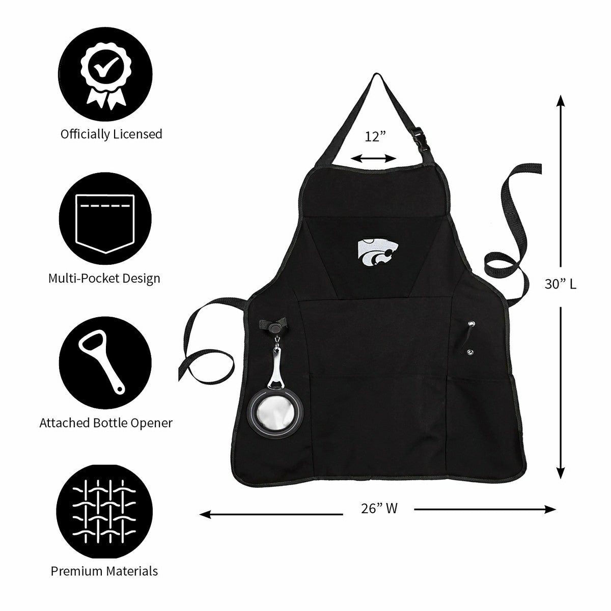 Grill Apron, Black, Kansas State University, Collegiate, Home