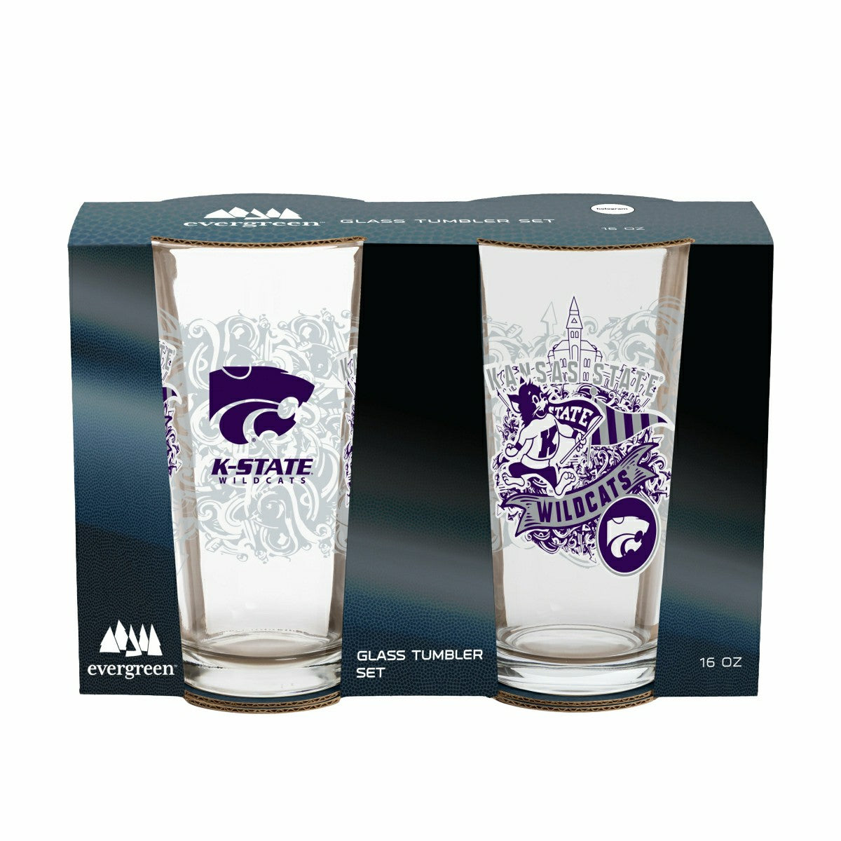Kansas State University 16oz Glass pint, Set of 2, Collegiate, Home