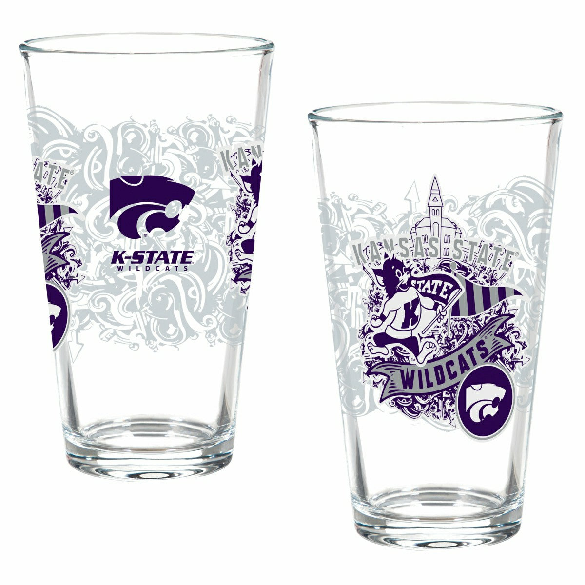 Kansas State University 16oz Glass pint, Set of 2, Collegiate, Home