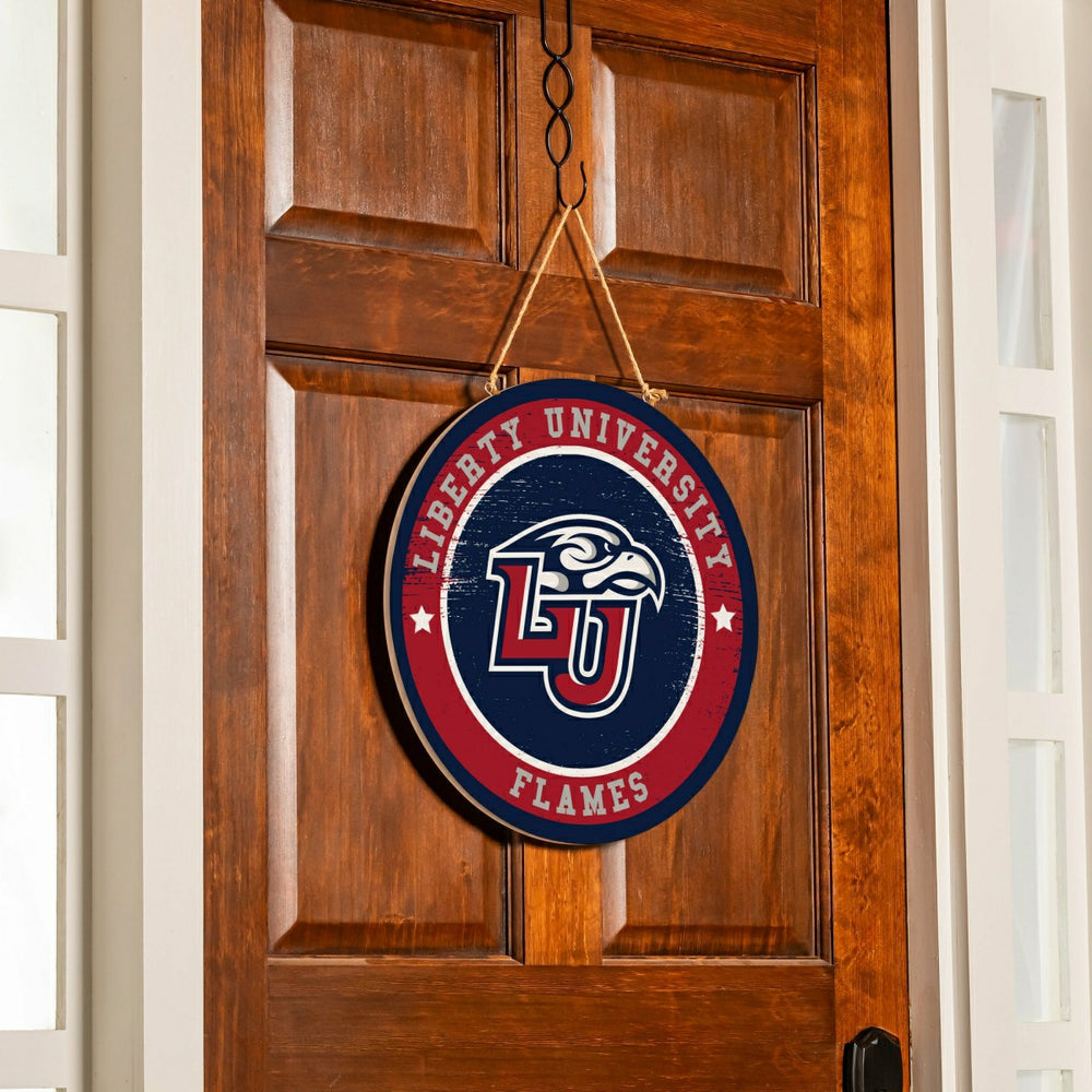 Liberty University Round Door Décor with Hanging Rope, 18x18, Collegiate, Home