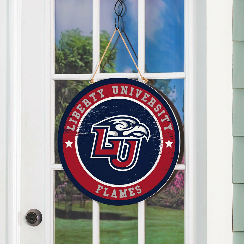 Liberty University Round Door Décor with Hanging Rope, 18x18, Collegiate, Home