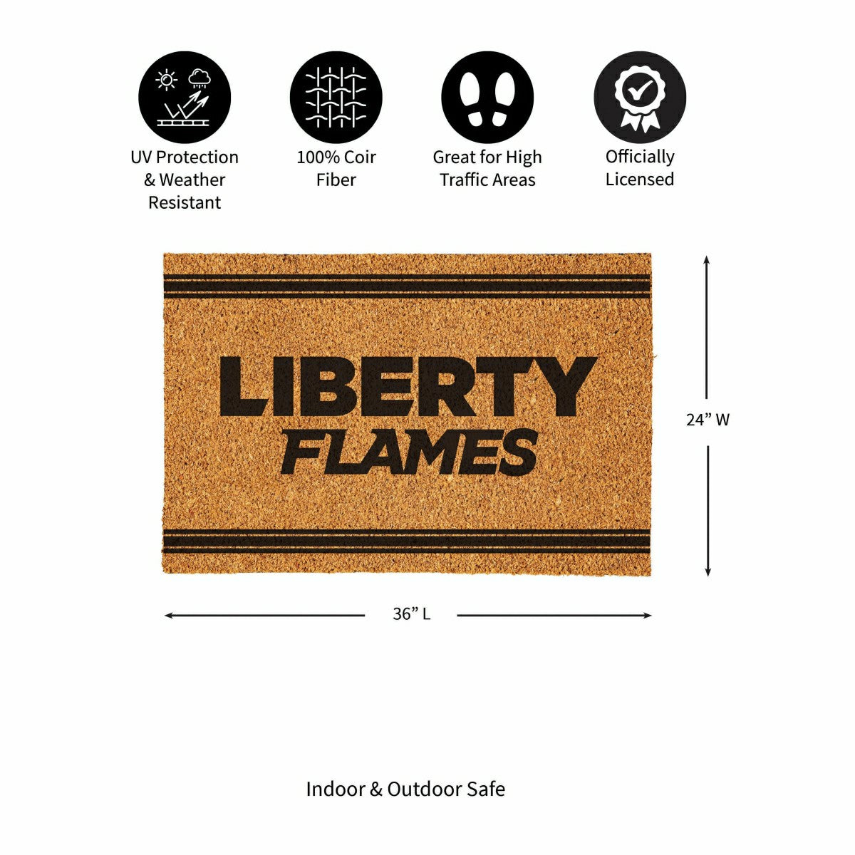 Liberty University Large One Color Coir Mat, 36"x24", Collegiate