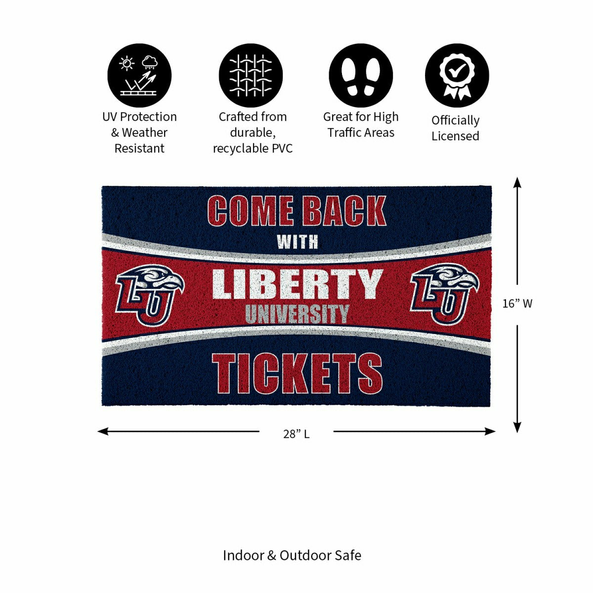 28" x 16" PVC Trapper Mat, Come Back with Tickets, Liberty University, Collegiate