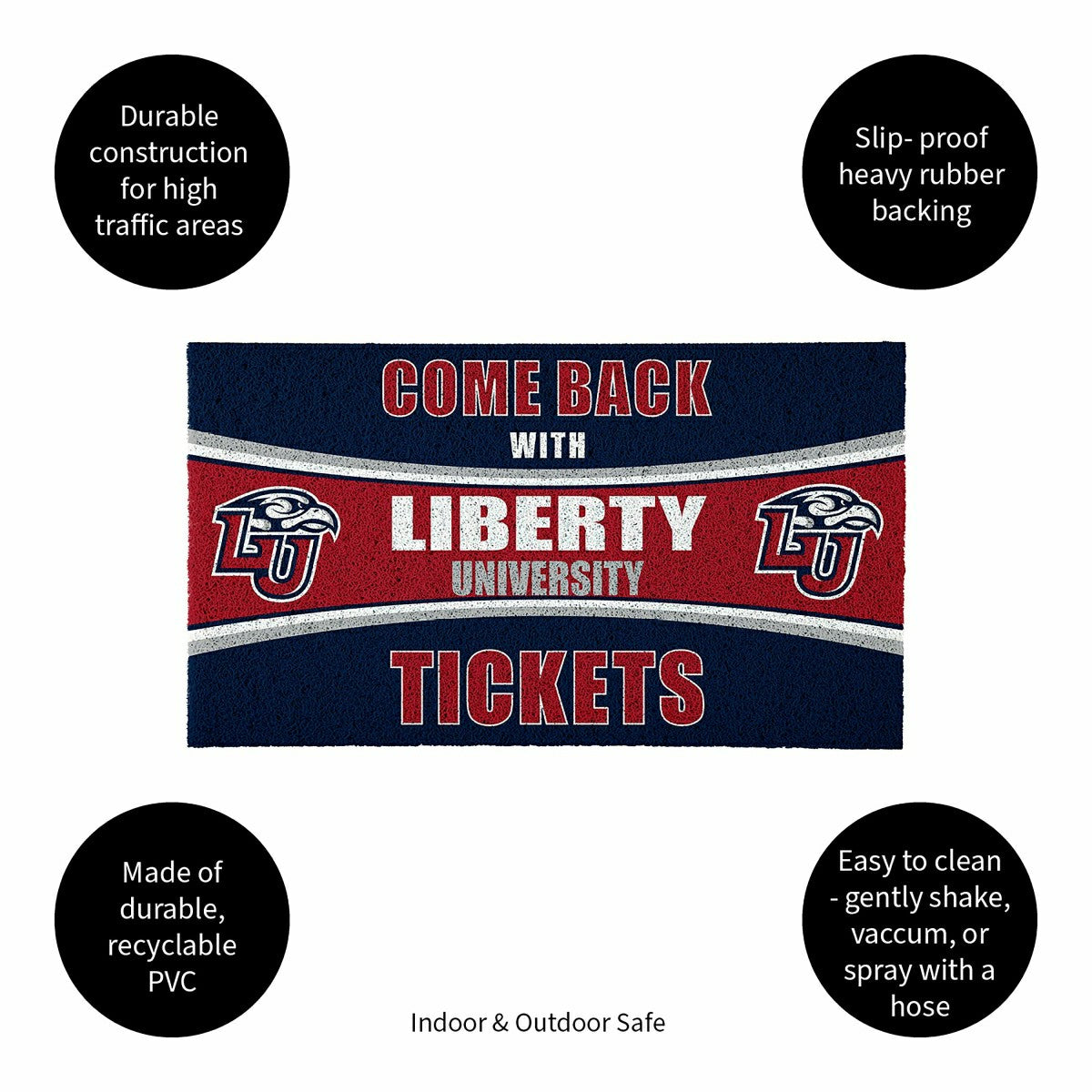 28" x 16" PVC Trapper Mat, Come Back with Tickets, Liberty University, Collegiate