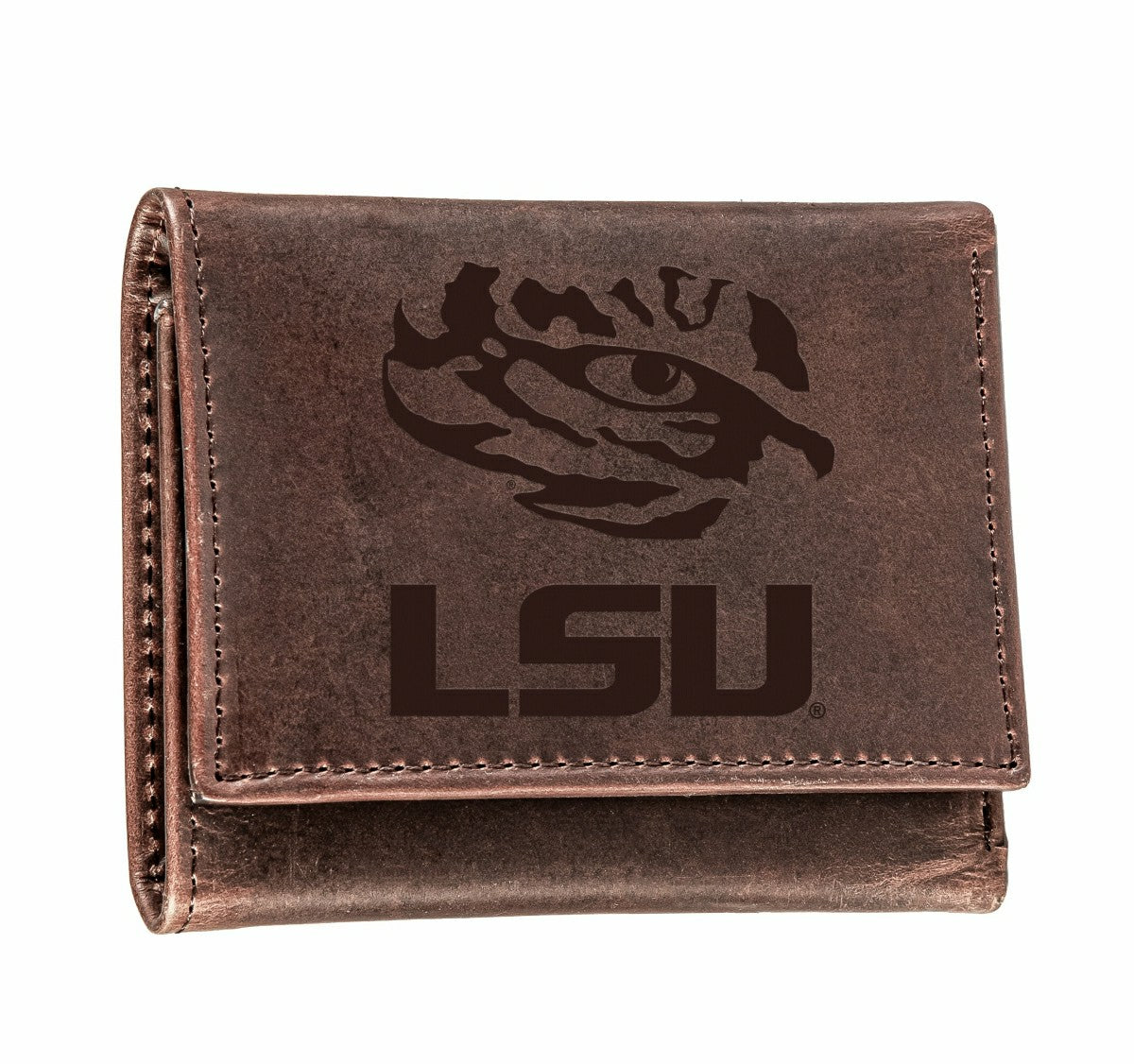 LSU, Tri-Fold Wallet, Brown, CH, 100% Genuine Leather, Collegiate, Home