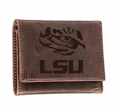 LSU, Tri-Fold Wallet, Brown, CH, 100% Genuine Leather, Collegiate, Home