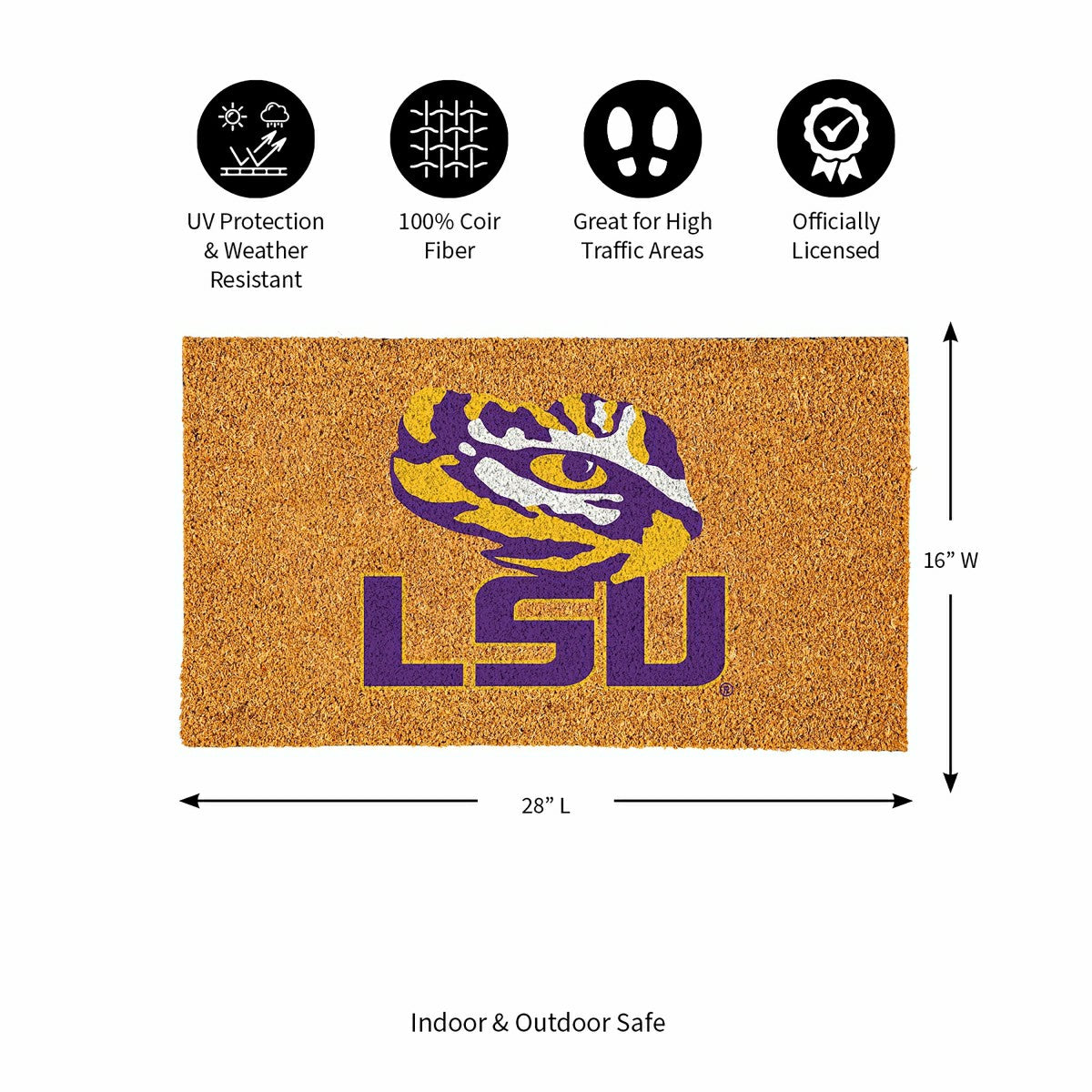 Coir Mat, 16"x28", Louisiana State University, Collegiate