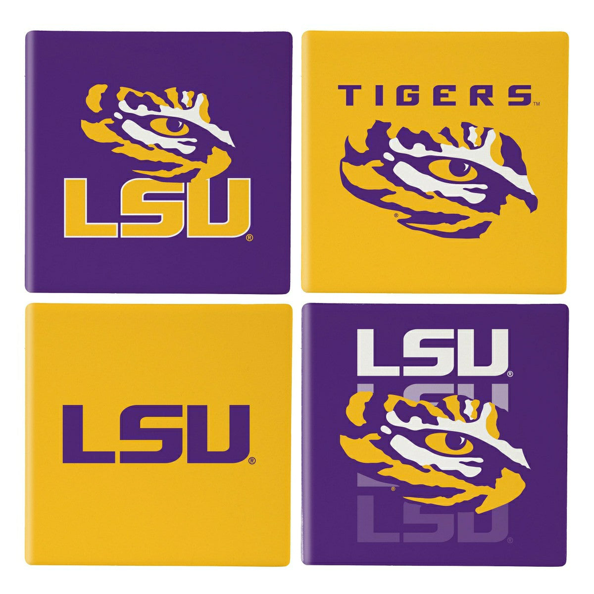 Louisiana State University Ceramic Coasters Set, 4pcs with Wood Caddy, Collegiate, Home