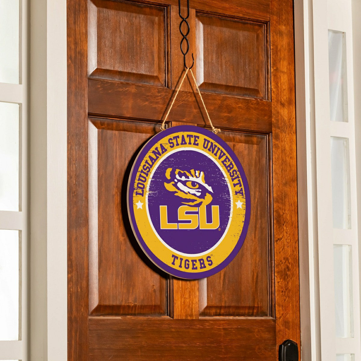 Louisiana State University Round Door Décor with Hanging Rope, 18x18, Collegiate, Home
