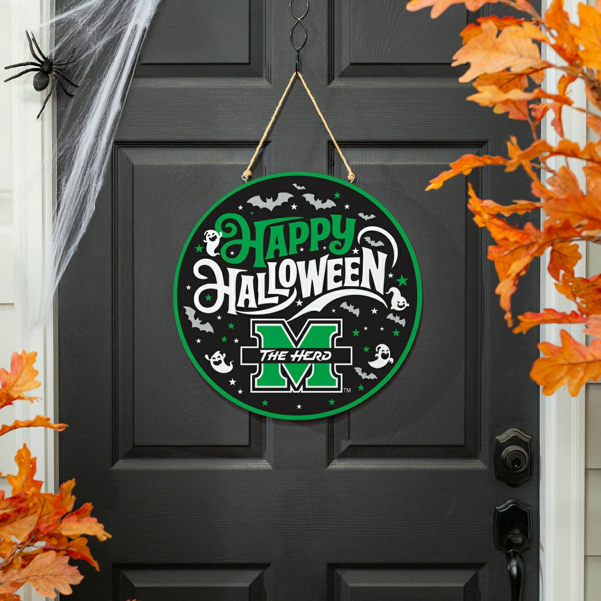 Marshall University Halloween Round Door Décor with Hanging Rope, 18x1, Collegiate, Home
