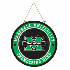 Marshall University Round Door Décor with Hanging Rope, 18x18, Collegiate, Home