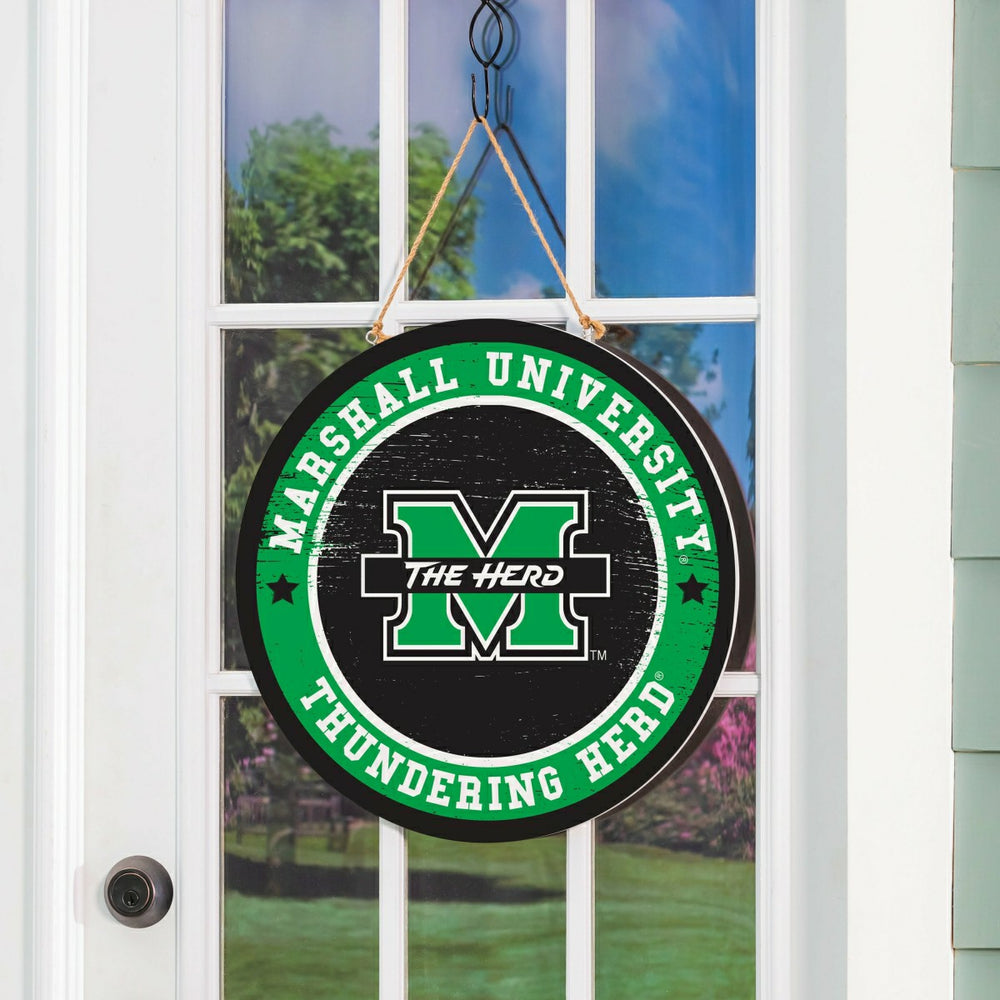 Marshall University Round Door Décor with Hanging Rope, 18x18, Collegiate, Home