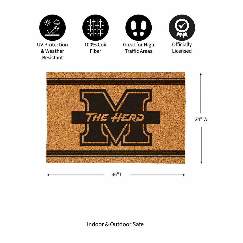 Marshall University Large One Color Coir Mat, 36"x24", Collegiate