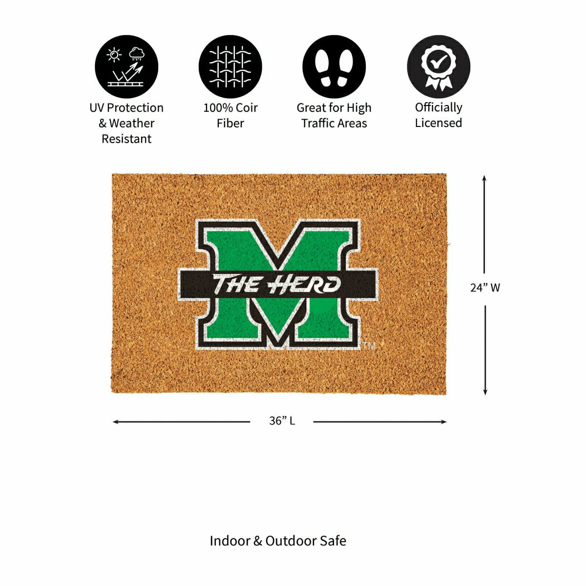 Marshall University Large Full Color Coir Mat, 36"x24", Collegiate