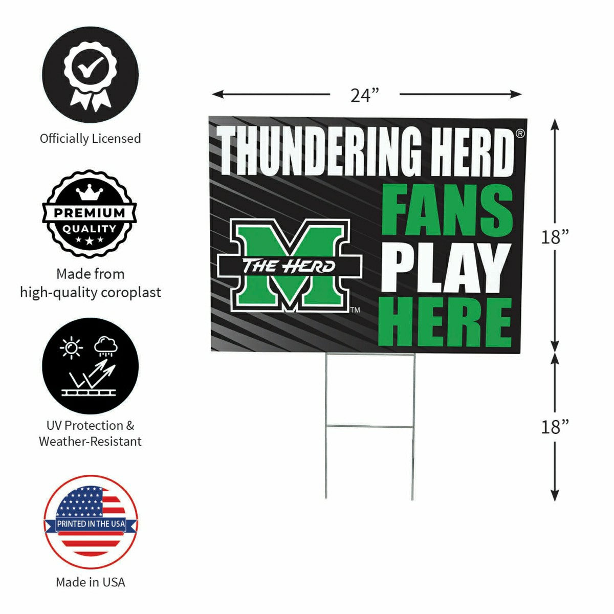 Marshall University Coroplast Yard Sign "Fans Play Here", Collegiate, Home