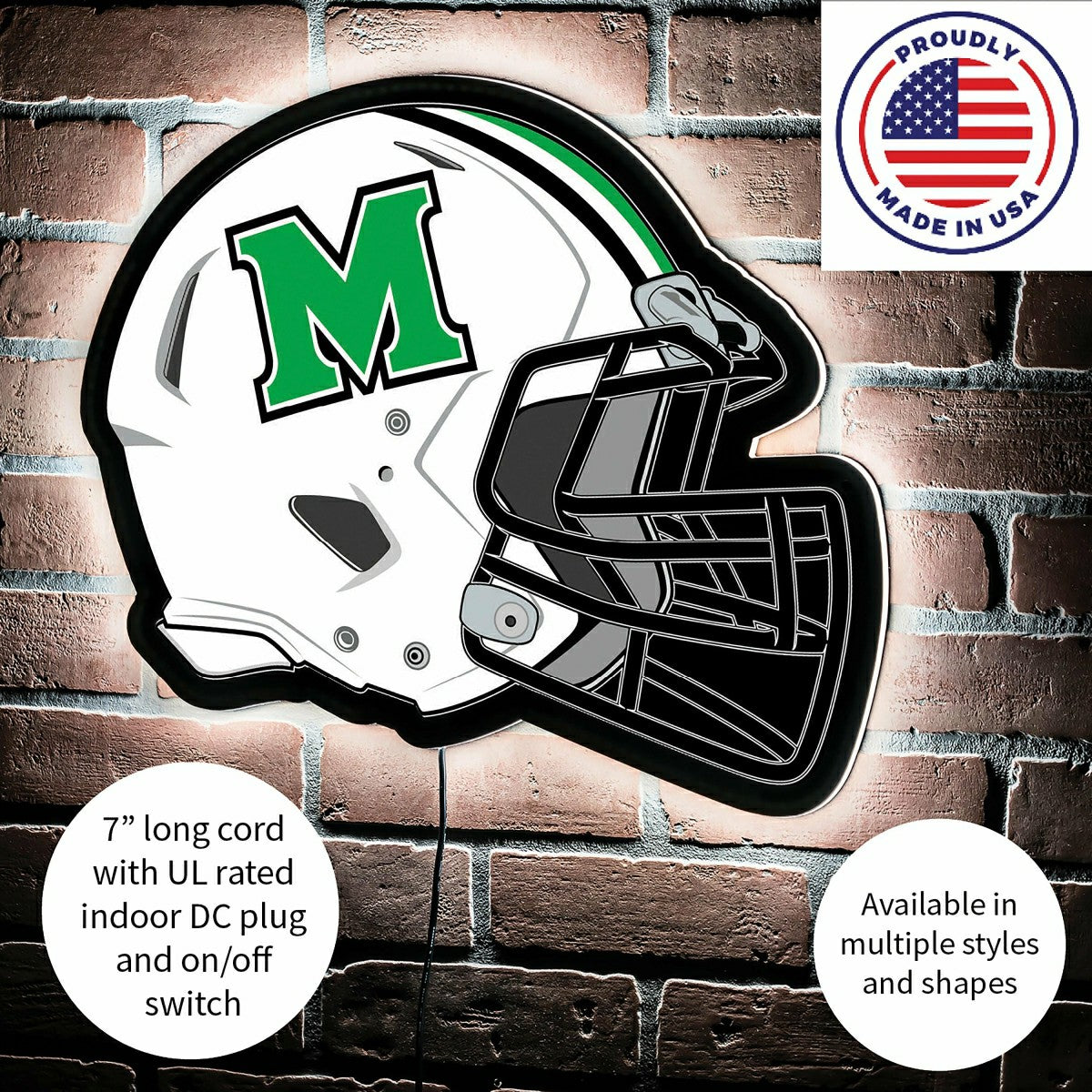 LED Wall Decor, Helmet, Marshall University, Collegiate, Home