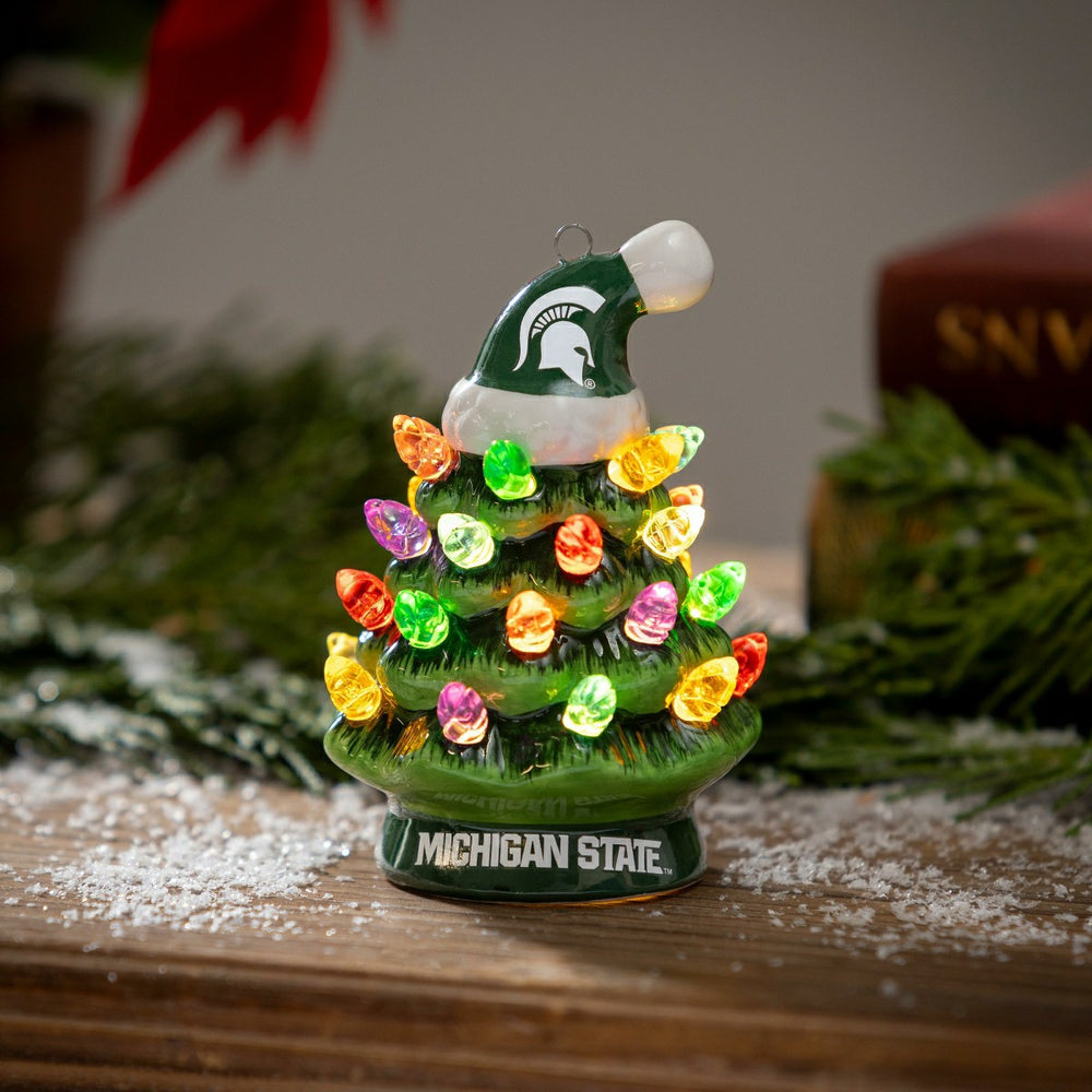 4" Mini LED Tabletop Christmas Tree, Set of 2, Michigan State Universi, Collegiate, Home