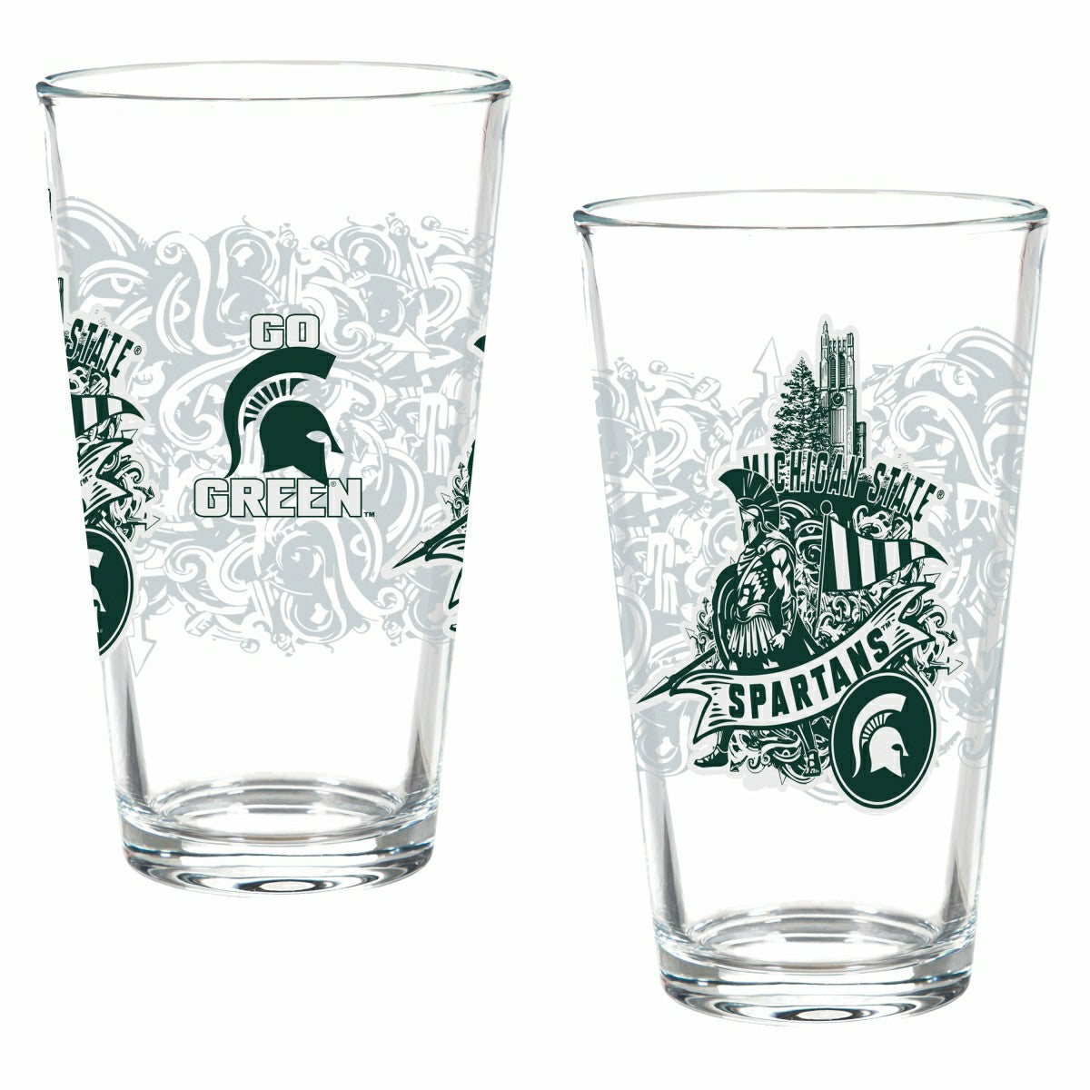 Michigan State University 16oz Glass pint, Set of 2, Collegiate, Home