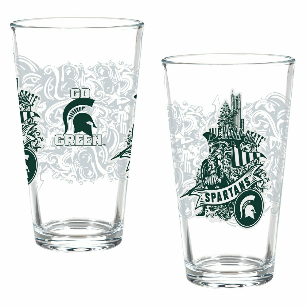 Michigan State University 16oz Glass pint, Set of 2, Collegiate, Home