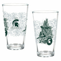Michigan State University 16oz Glass pint, Set of 2, Collegiate, Home