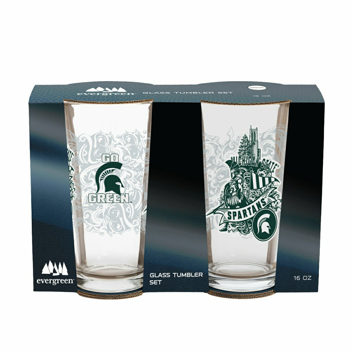 Michigan State University 16oz Glass pint, Set of 2, Collegiate, Home