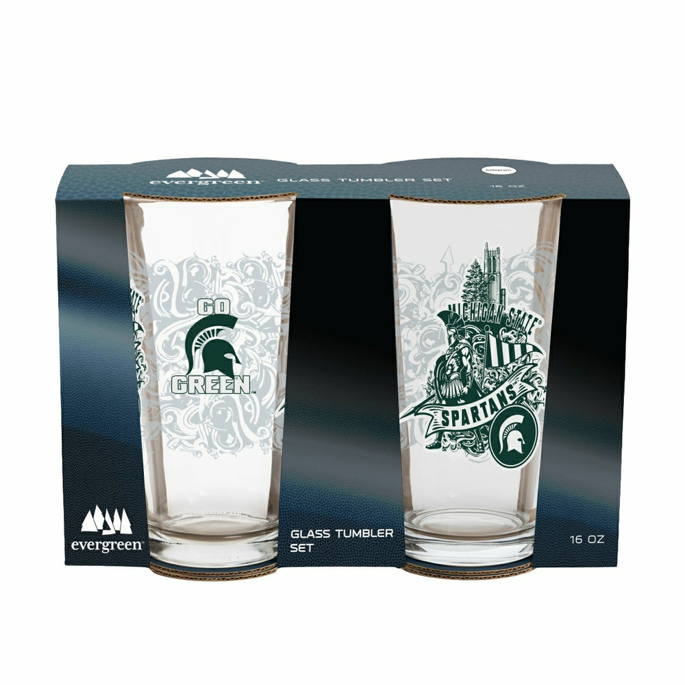 Michigan State University 16oz Glass pint, Set of 2, Collegiate, Home