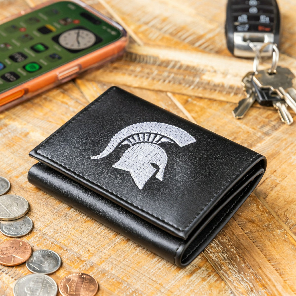 Michigan State University Black Tri-Fold Embroidered Wallet w/ RFID Blocking, Collegiate, Home
