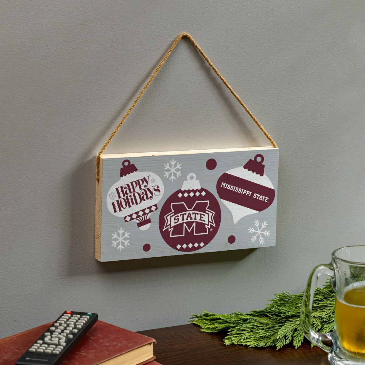 Mississippi State University Holiday Wood Wall Sign, 6x11, Collegiate, Home