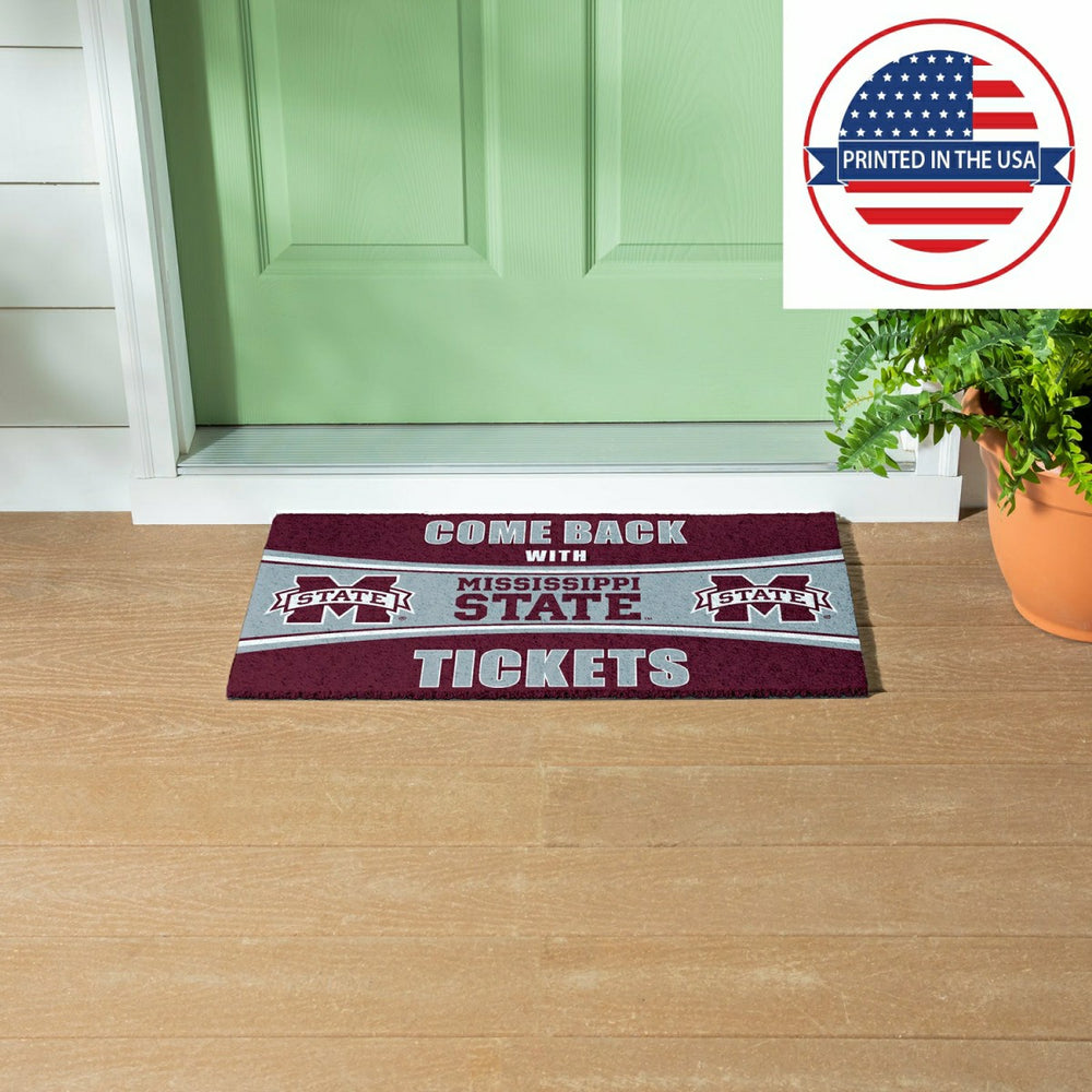 28" x 16" PVC Trapper Mat, Come Back with Tickets, Mississippi State U, Collegiate
