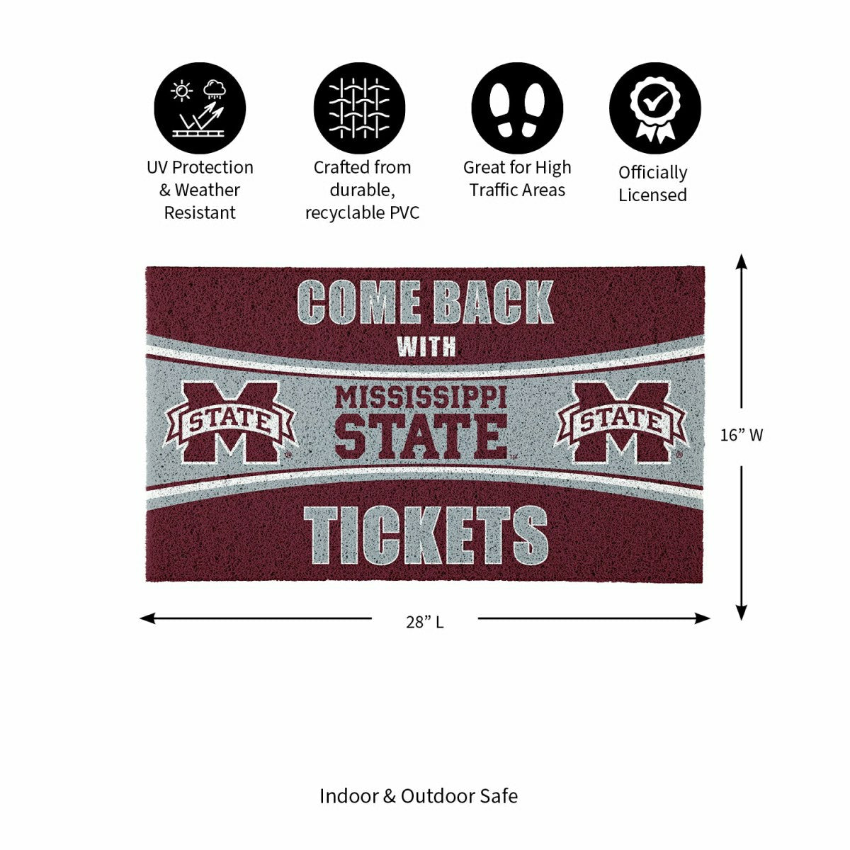 28" x 16" PVC Trapper Mat, Come Back with Tickets, Mississippi State U, Collegiate