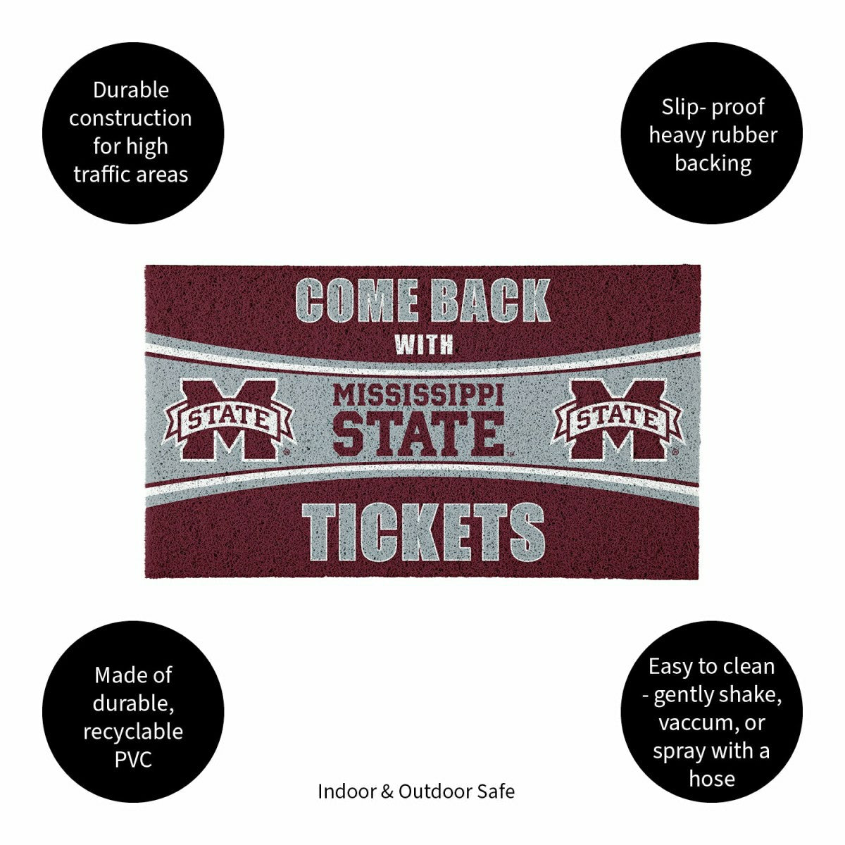 28" x 16" PVC Trapper Mat, Come Back with Tickets, Mississippi State U, Collegiate
