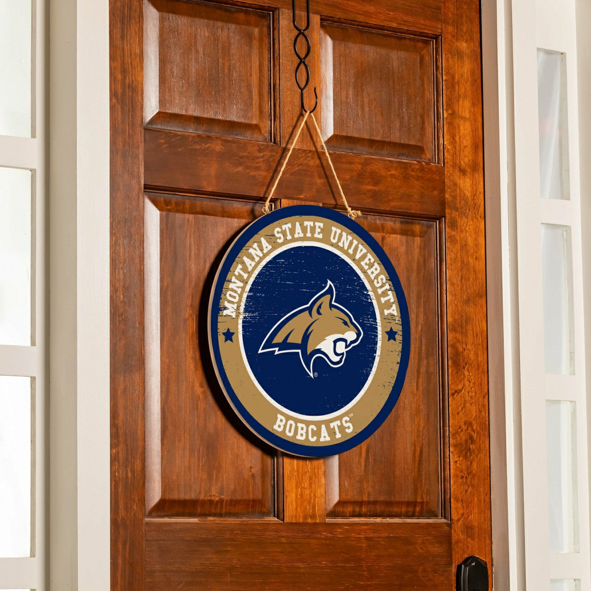 Montana State University Round Door Décor with Hanging Rope, 18x18, Collegiate, Home