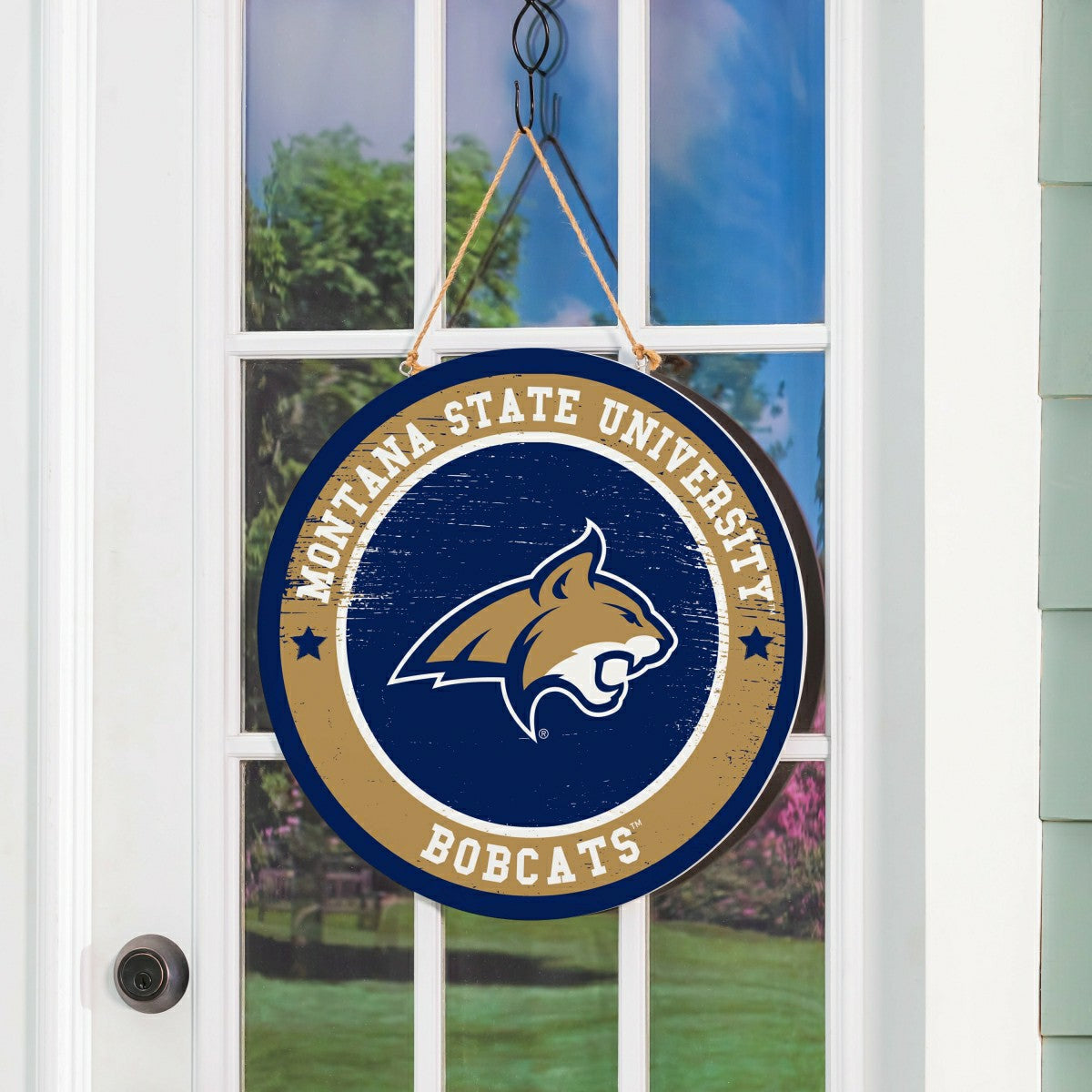 Montana State University Round Door Décor with Hanging Rope, 18x18, Collegiate, Home