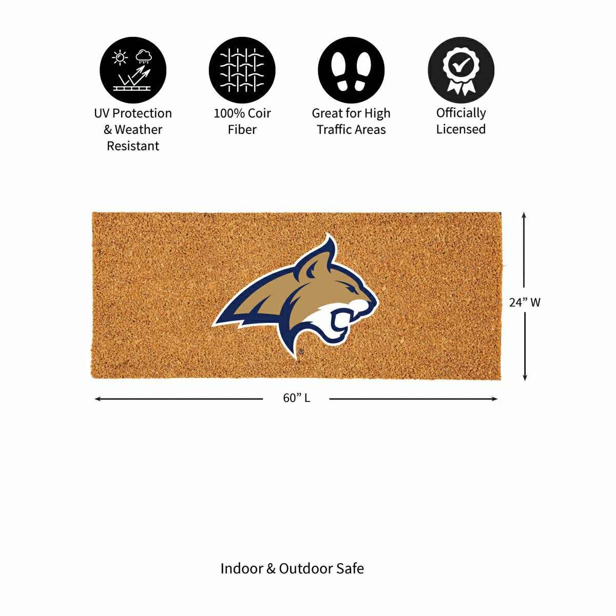 Montana State University Extra Large Full Color Coir Mat, 60"x24", Collegiate