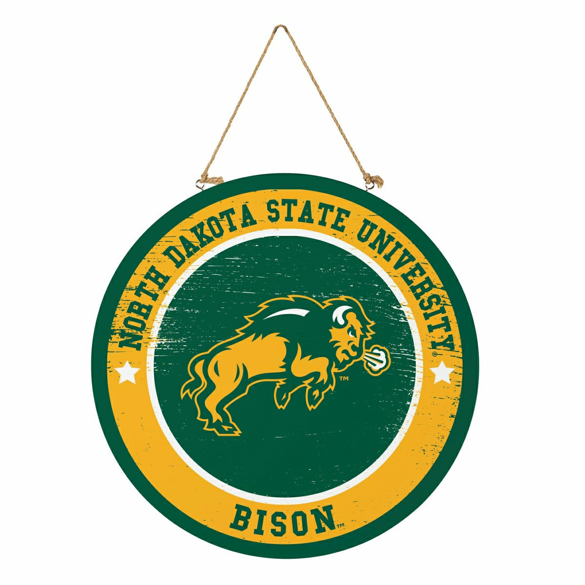 North Dakota State University Round Door Décor with Hanging Rope, 18x1, Collegiate, Home
