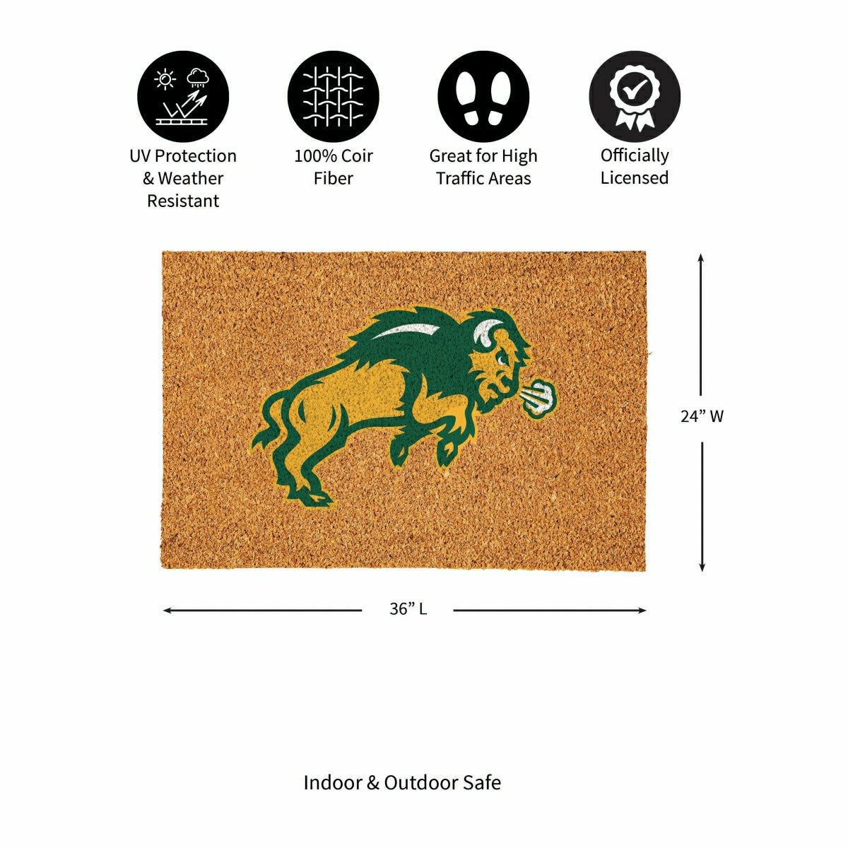North Dakota State University Large Full Color Coir Mat, 36"x24", Collegiate