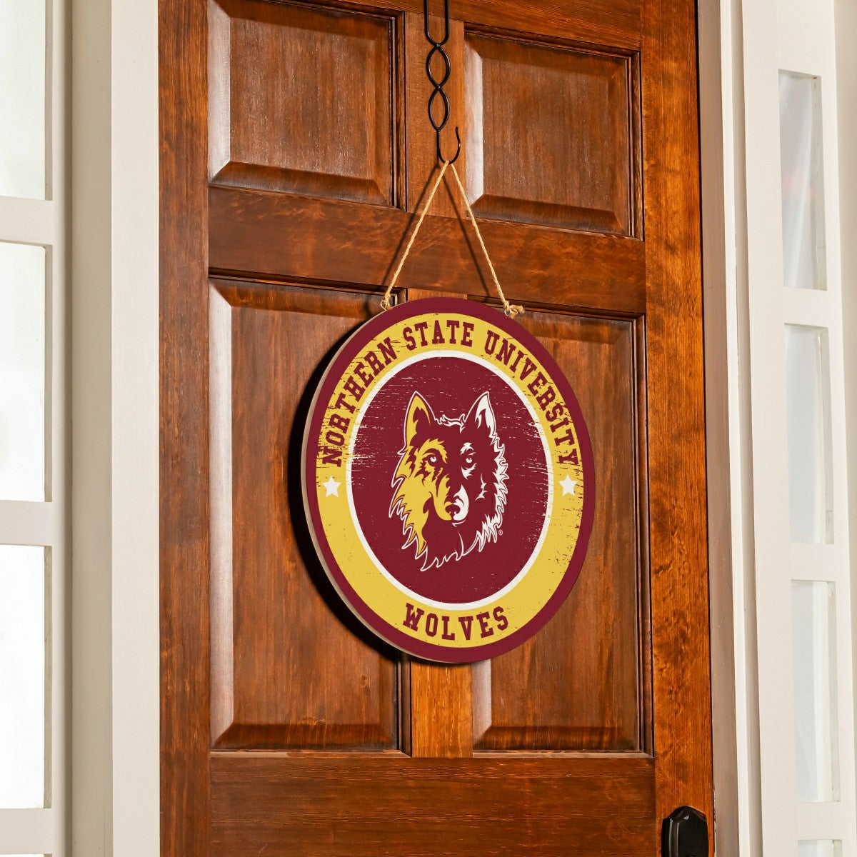 Northern State University Round Door Décor with Hanging Rope, 18x18, Collegiate, Home