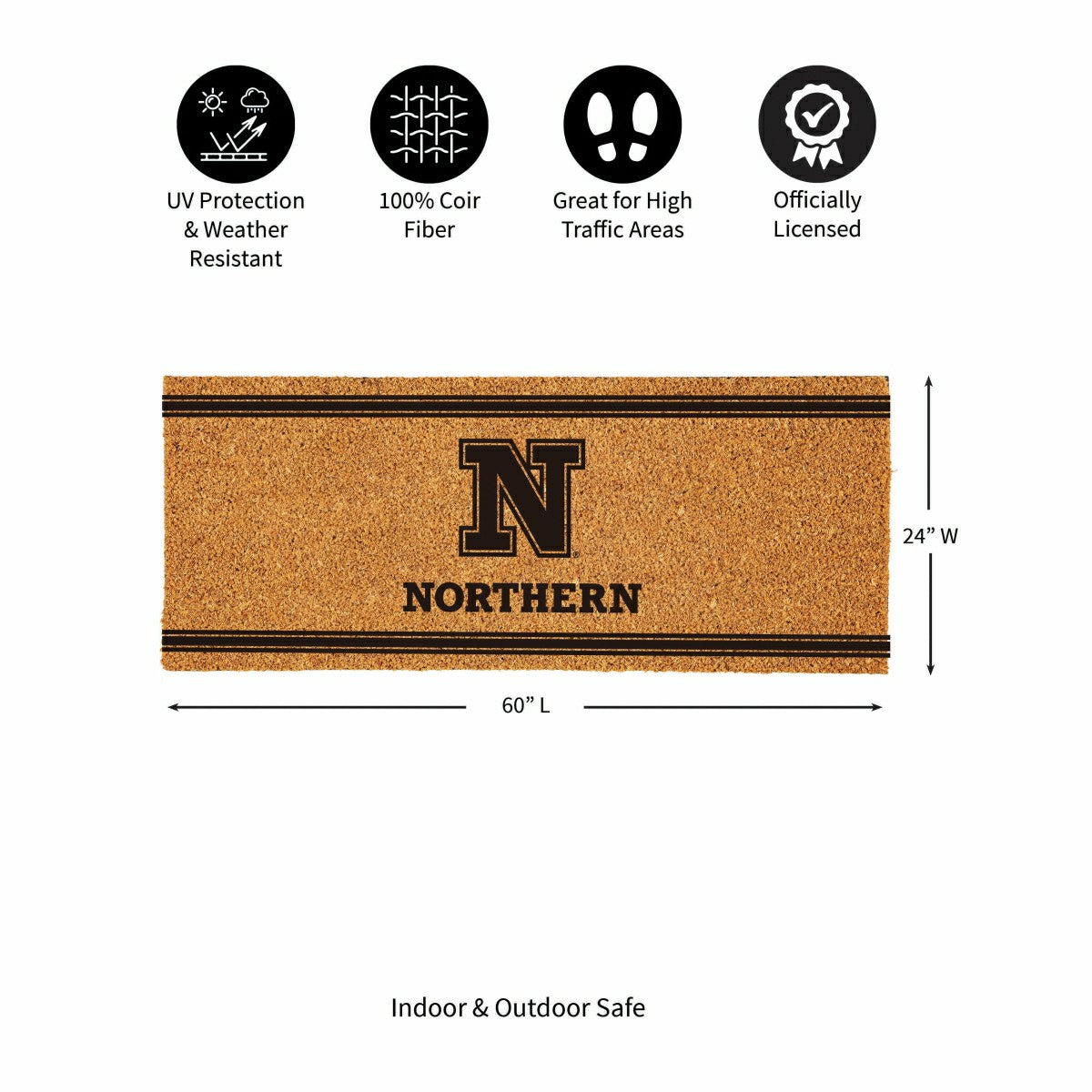 Northern State University Extra Large One Color Coir Mat, 60"x24", Collegiate