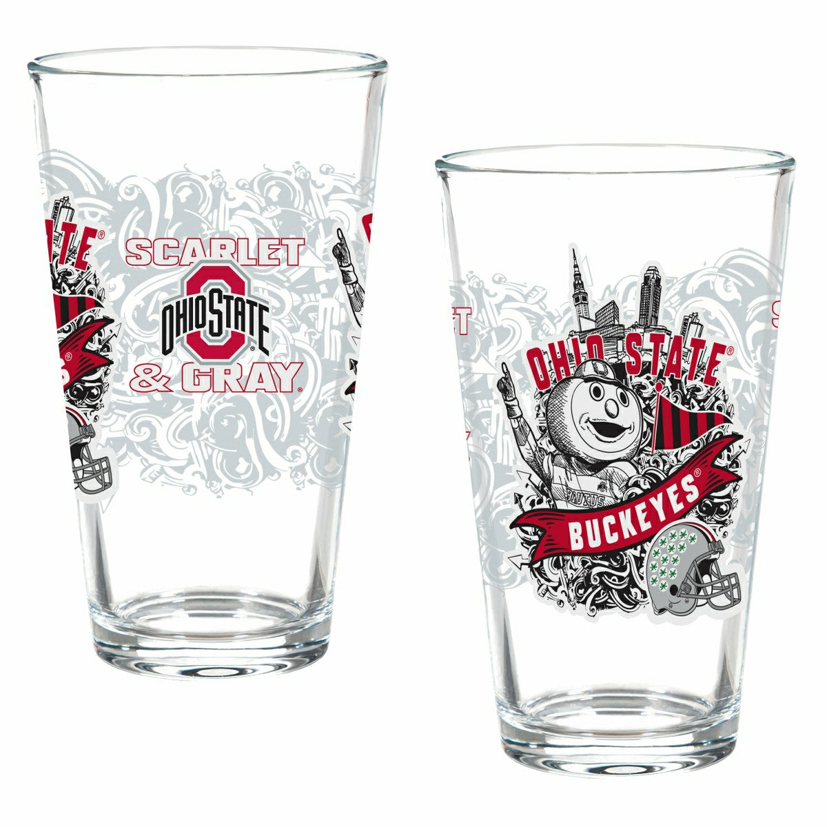 Ohio State University 16oz Glass pint, Set of 2, Collegiate, Home