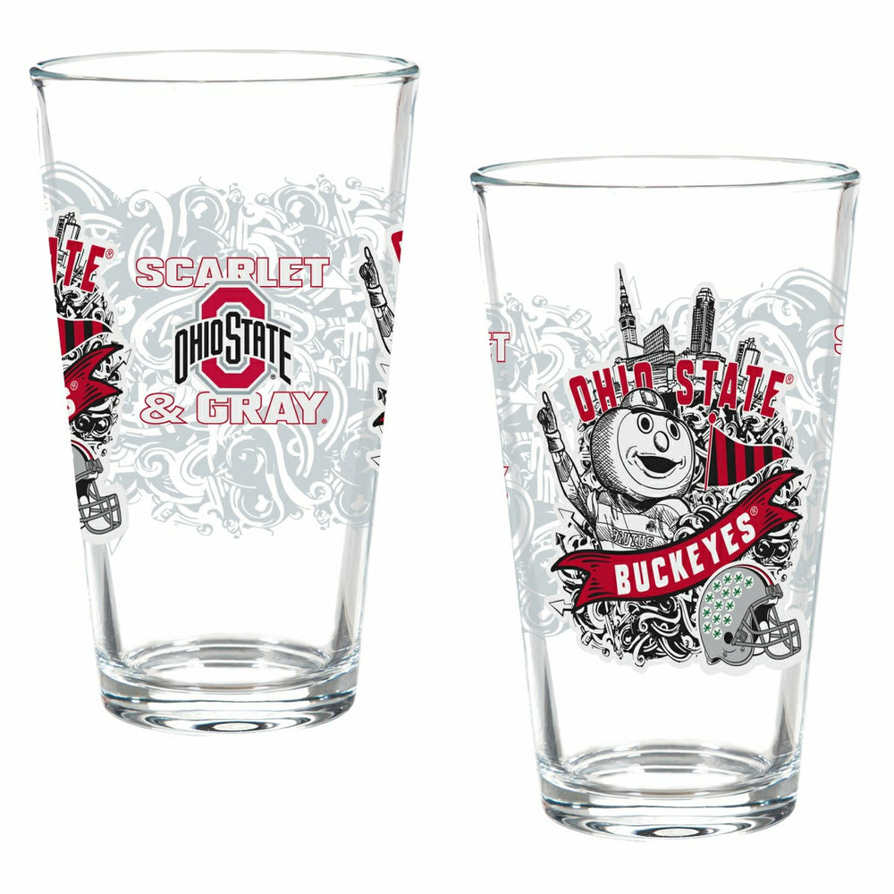 Ohio State University 16oz Glass pint, Set of 2, Collegiate, Home