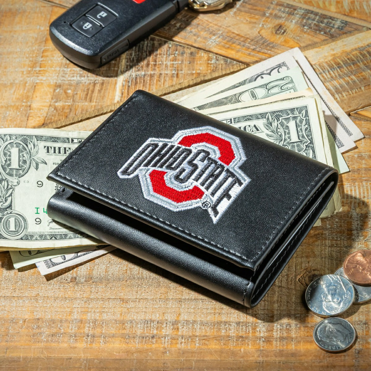 Ohio State University Black Tri-Fold Embroidered Wallet w/ RFID Blocking, Collegiate, Home