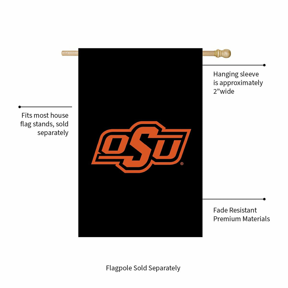 Oklahoma State University Applique House Flag, Collegiate, Home