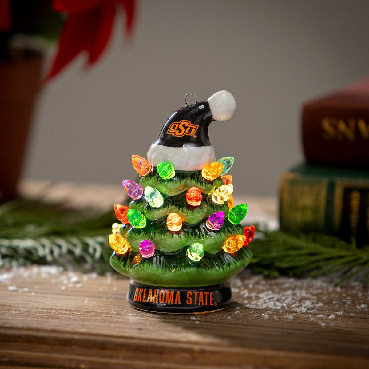 4" Mini LED Tabletop Christmas Tree, Set of 2, Oklahoma State Universi, Collegiate, Home