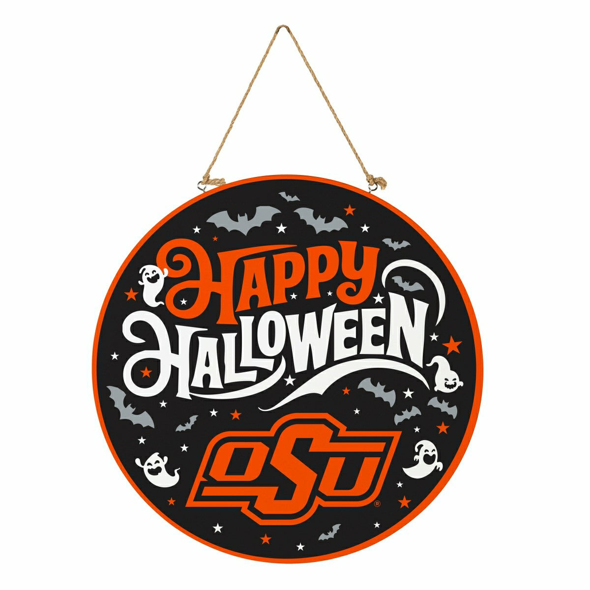 Oklahoma State University Halloween Round Door Décor with Hanging Rope, Collegiate, Home